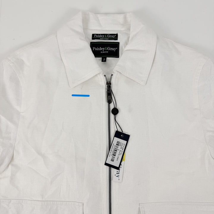 Translation missing: en.Paisley &amp; Gray Men's Bomber Jacket Size Small White Zip-Front Linen Blend Lined