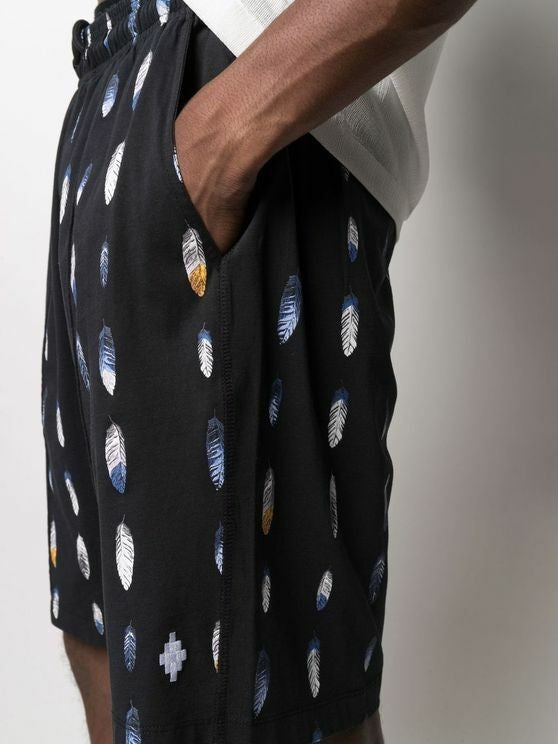 Translation missing: en.MARCELO BURLON COUNTY OF MILAN Feather-print Swim Shorts In Black-Size XL
