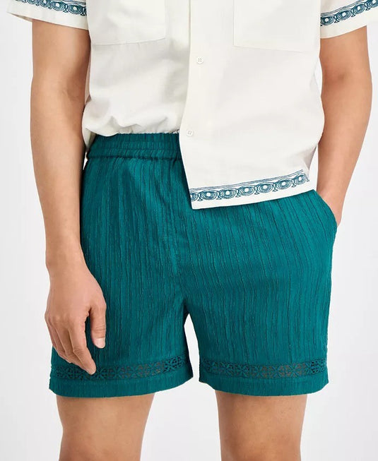 Translation missing: en.Native Youth Men's Relaxed-Fit Seersucker Shorts - Teal-30W