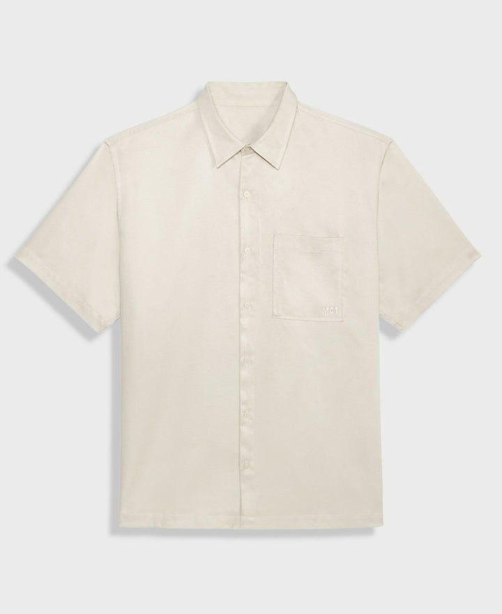 Translation missing: en.Mode of One Mens Relaxed-Fit Short Sleeve Woven Button Shirt Dark Ecru-Medium