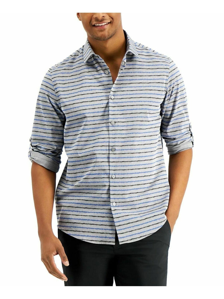 Translation missing: en.Alfani Men's Destin Ikat Striped Shirt Hyper Blue-Size Small