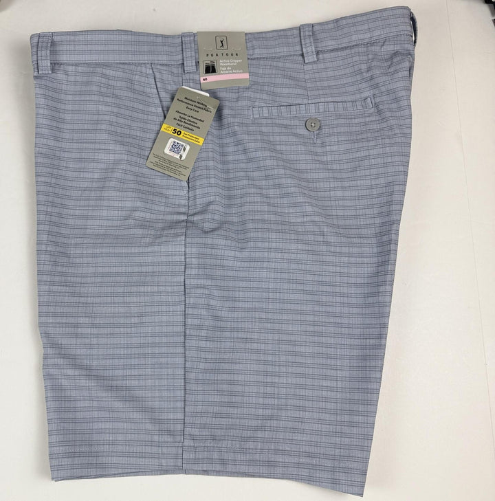 Translation missing: en.PGA TOUR Mens Regular fit Golf Shorts 40 Tradewinds Blue Grey Plaid 8in Inseam