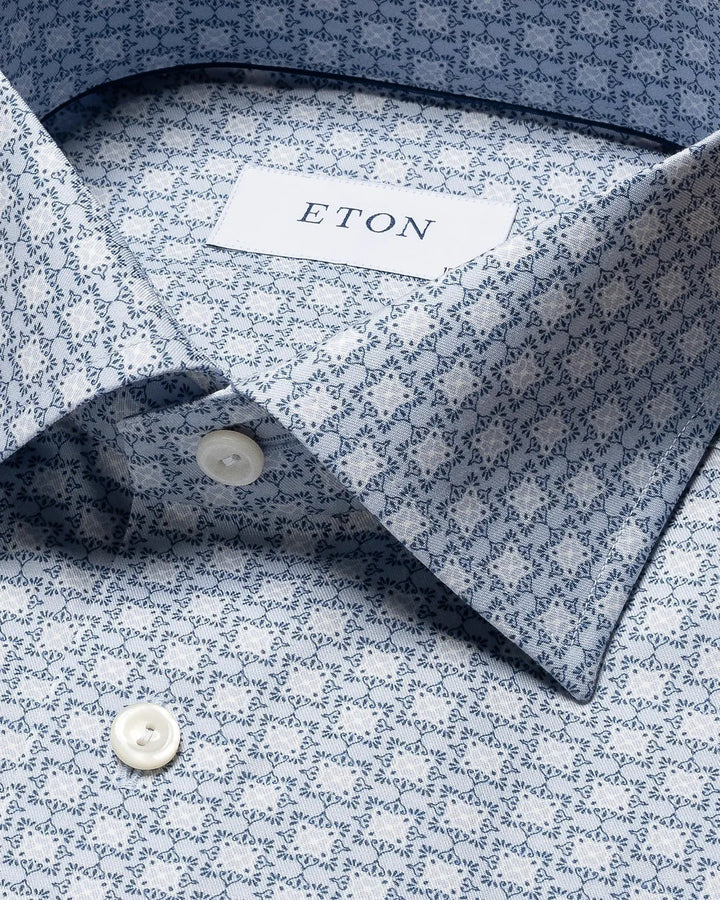 Translation missing: en.Eton Men's Slim Fit Geometric Print Shirt in Blue/White-EU 37 US 14.5  100011103