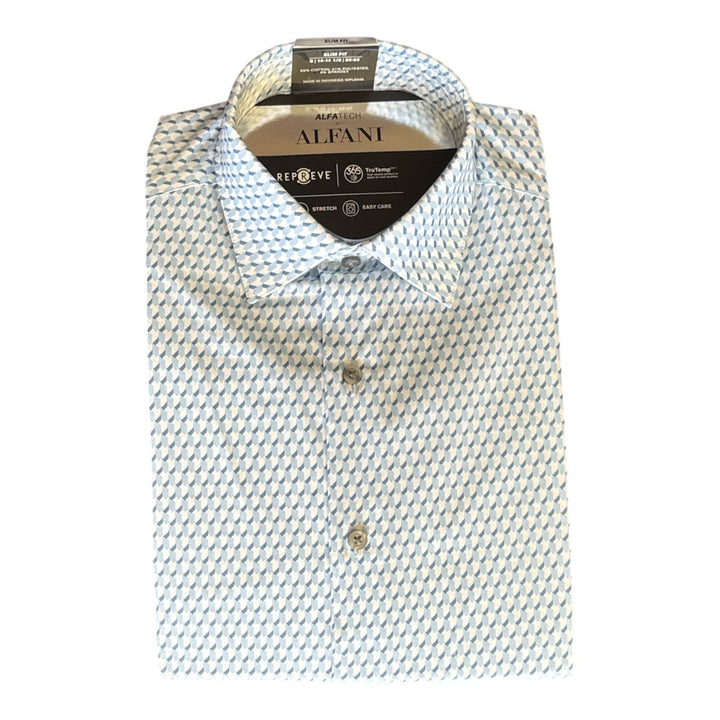 Translation missing: en.Alfani Men's Geo-Print Dress Shirt Slim Fit White Blue Stretch-15-15.5 32/33