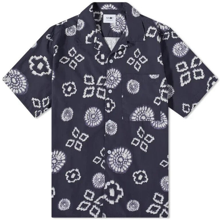 Translation missing: en.NN07 Men's All Cotton Julio Short Sleeve Geo Print Shirt Navy Print-Size Small