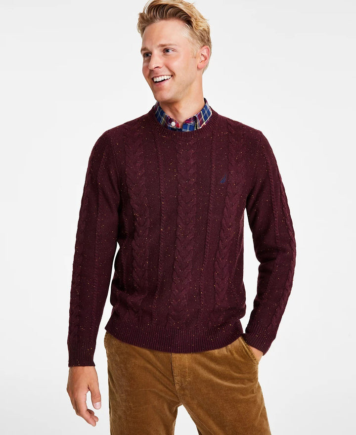 Translation missing: en.Nautica Men's Cable Knit Pullover Crewneck Sweater - Shipwreck Burgundy - Small