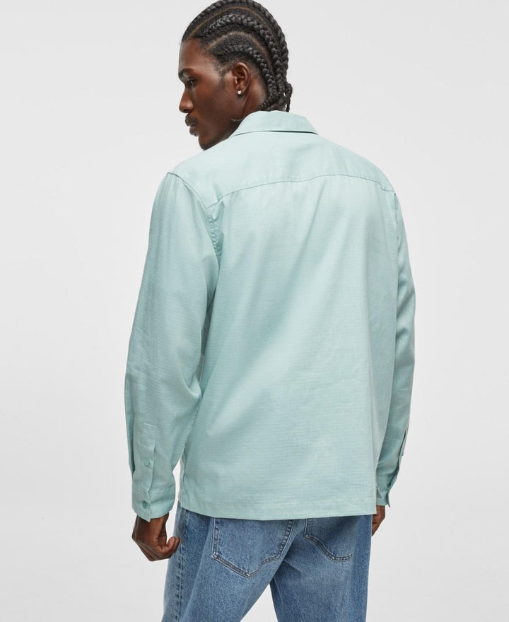 Translation missing: en.Mode of One Men's Hemp Blend Textured Long-Sleeve Button-Front Shirt Blue Fin-XL
