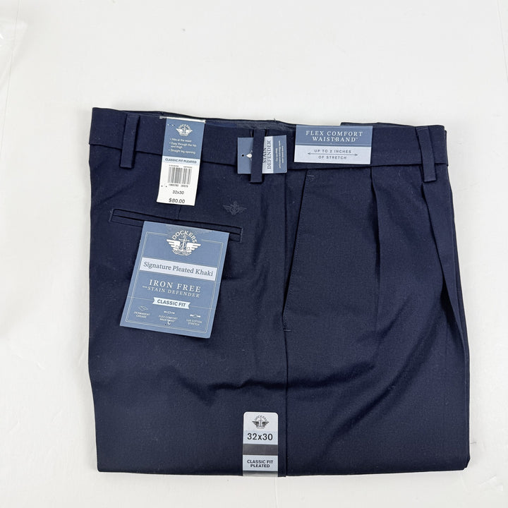 Translation missing: en.Dockers Signature Khaki Pants Navy 33x30 Classic Fit Stain Defender Pleated