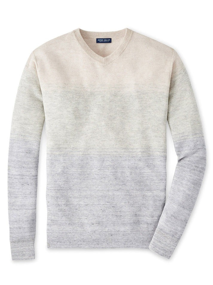 Translation missing: en.Peter Millar Crown Crafted Camden High V Neck Striped Sweater British Gray-XL