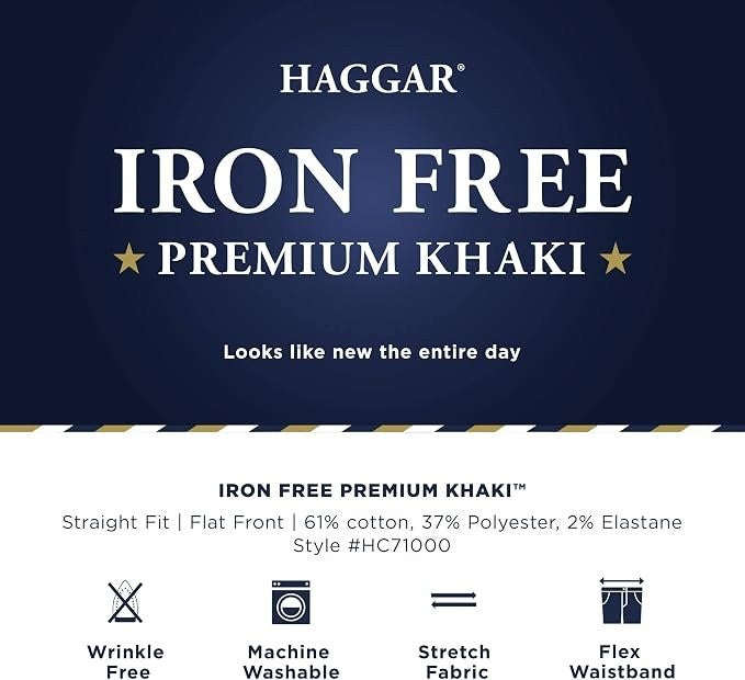 Translation missing: en.Haggar Mens Iron Free Premium Khaki Straight-Fit Flat-Front Pant Dk Navy-36x29