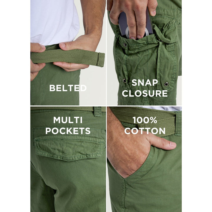 Translation missing: en.RAW X Men's Belted Classic Fit 12.5" Cotton Cargo Shorts Grass Green-50W