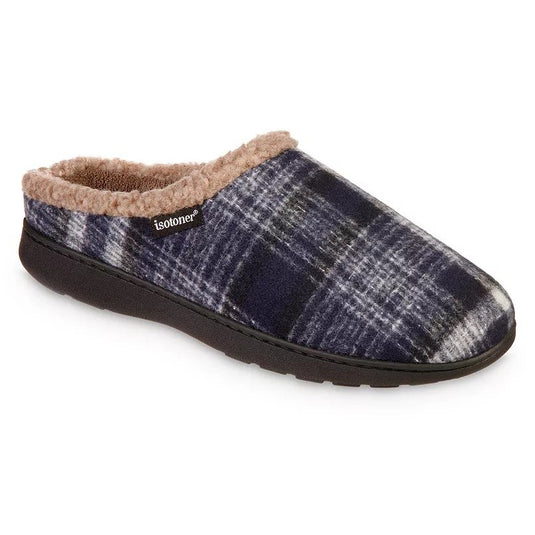 Translation missing: en.isotoner Advanced Memory Foam Plaid Berkley Hoodback Men's Slippers Navy-Med8-9