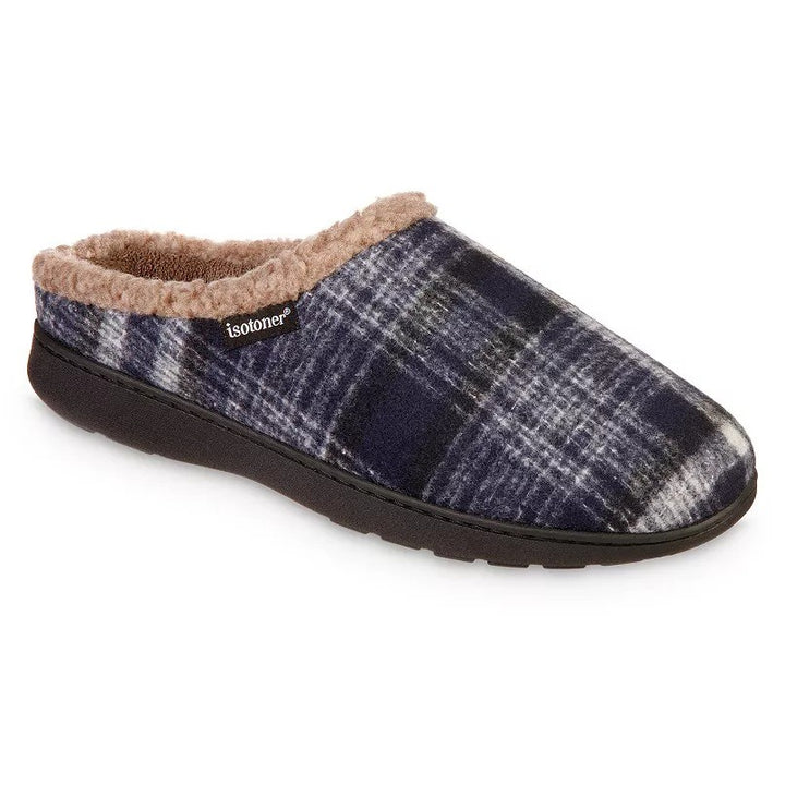 Translation missing: en.isotoner Advanced Memory Foam Plaid Berkley Hoodback Men's Slippers Navy-Med8-9