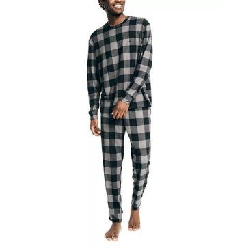 Translation missing: en.Nautica Men's Relaxed Fit 2PC Waffle Buffalo Plaid Pajama Set, Storm Grey-Small