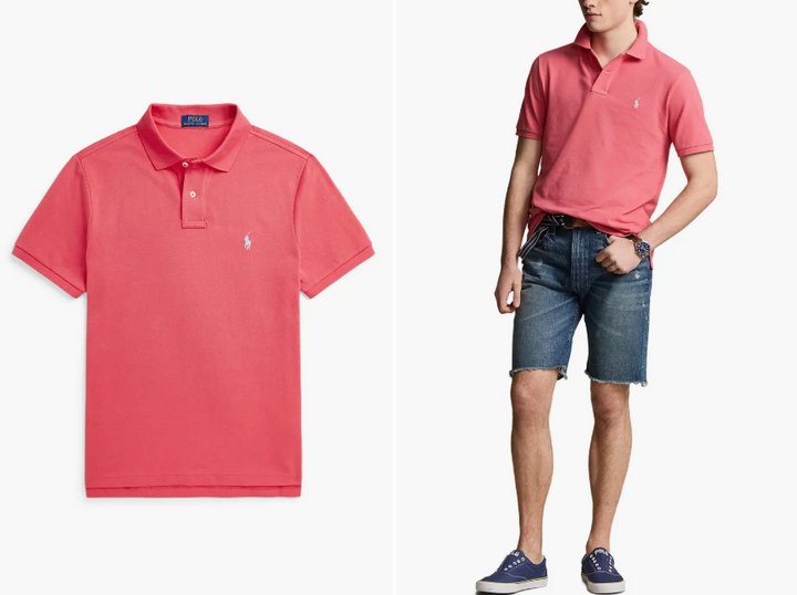 Translation missing: en.Polo Ralph Lauren Polo Shirt Men's 2XL Pale Red Custom Slim Fit Mesh Cotton