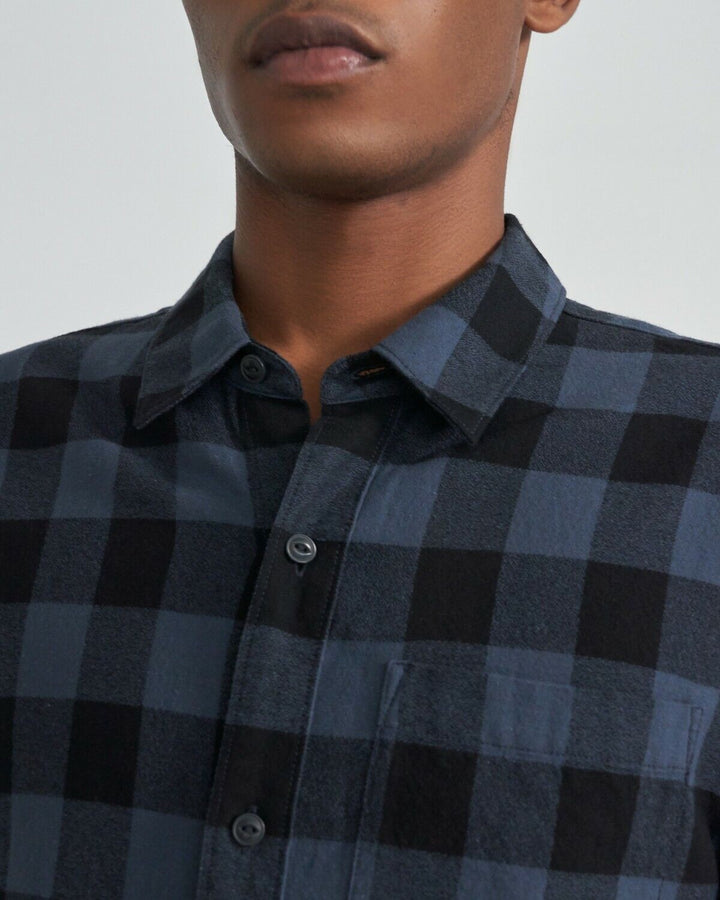 Translation missing: en.J Brand Mens Button-Down Check Print Casual Shirt in Blue Night/Black-Large