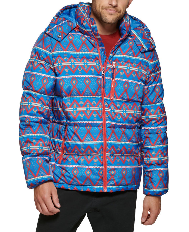Translation missing: en.Club Room Men's Stretch Hooded Puffer Jacket Kings Patch Work Blue-Large