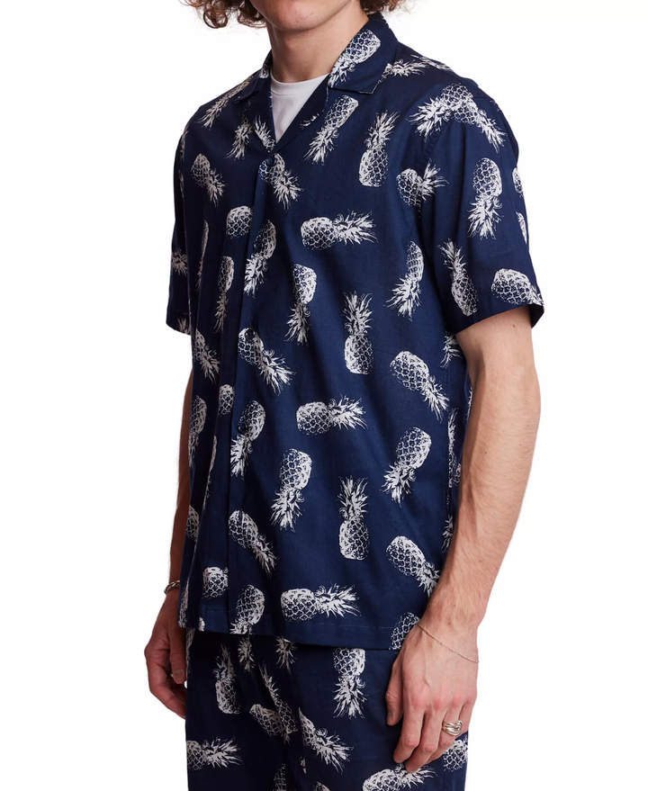 Translation missing: en.Paisley &amp; Gray Men's Slim Fit Pineapple Print Button Front Camp Shirt Navy-2XL