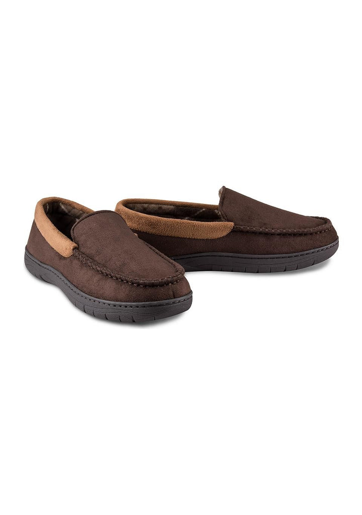 Translation missing: en.Haggar Mens Microsuede Venetian Slipper Plaid Fleece Lining Brown-XL 11-12