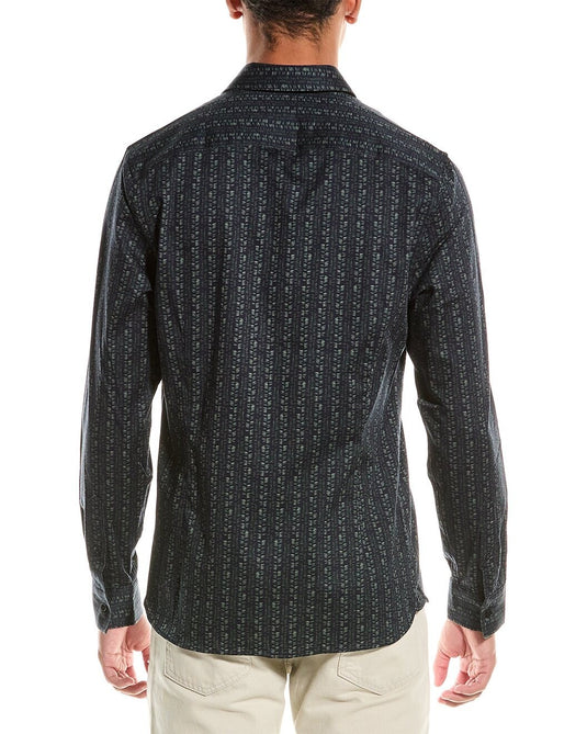 Translation missing: en.Ted Baker London Dunsop Slim Fit Ditsy Leaf Stripe Stretch Shirt Navy-Size 3 Med