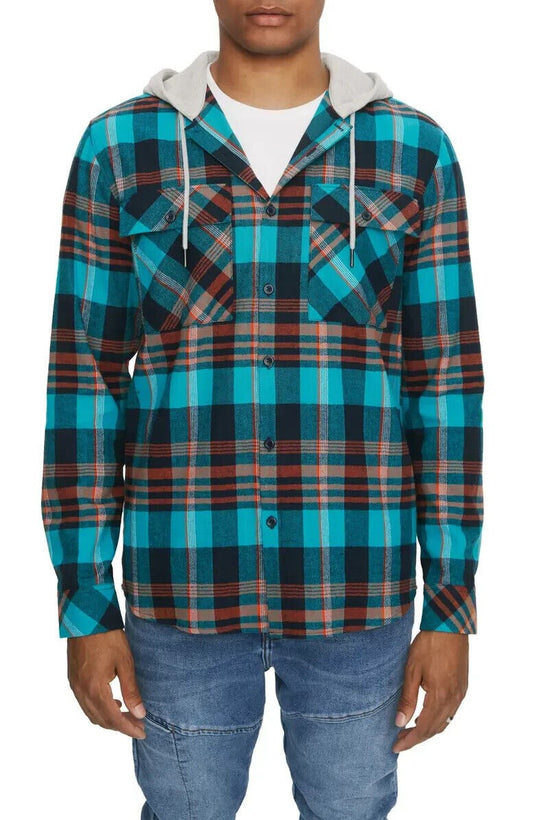 Translation missing: en.Eleven Paris Men's Hooded Plaid Shirt Jacket - Columbia Plaid - Size Medium