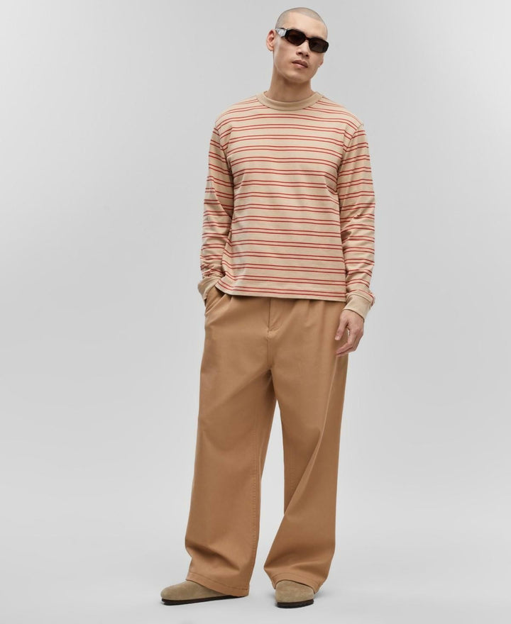 Translation missing: en.Mode of One Men's Long-Sleeve Relaxed Stripe T-Shirt Cinnamon Brulee Size 2XL