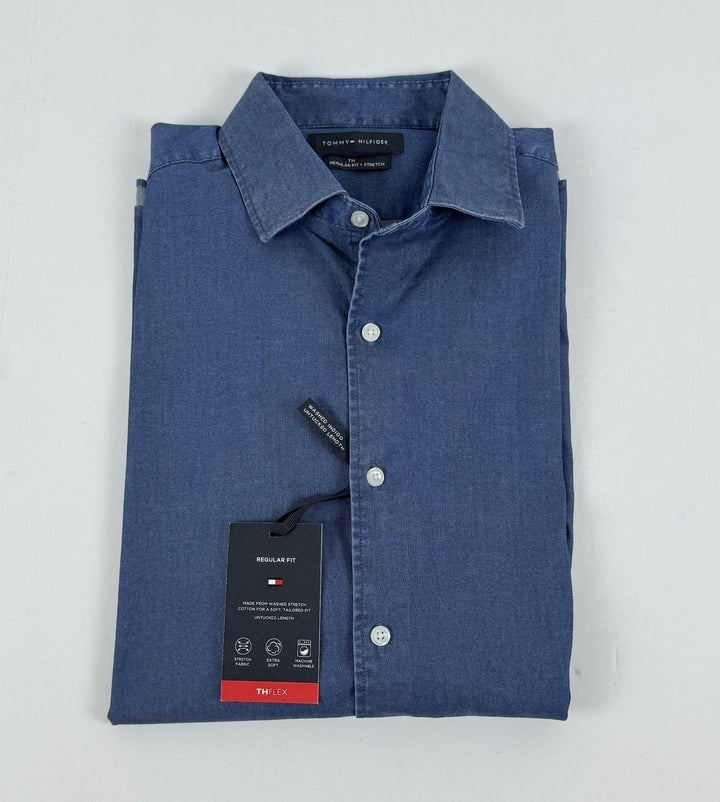Translation missing: en.Tommy Hilfiger Men's Flex Reg Fit Washed Untucked Dress Shirt Blue-15-15.5 32/33