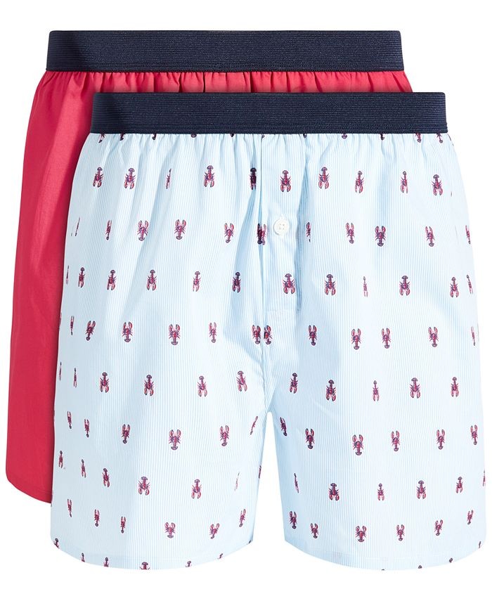 Translation missing: en.Club Room Men's 2-Pk. Lobster &amp; Solid Boxer Shorts Blue/Rasperry-Medium