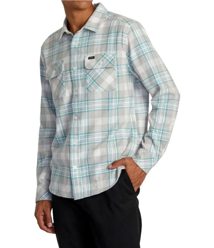Translation missing: en.RVCA Mens Woven Button Front Shirt That'll Work Flannel Silver Bleach XL