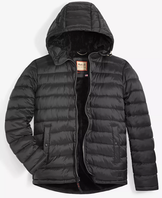 Translation missing: en.Hawke &amp; Co. Men's Sherpa Lined Hooded Puffer Jacket - Black-Large
