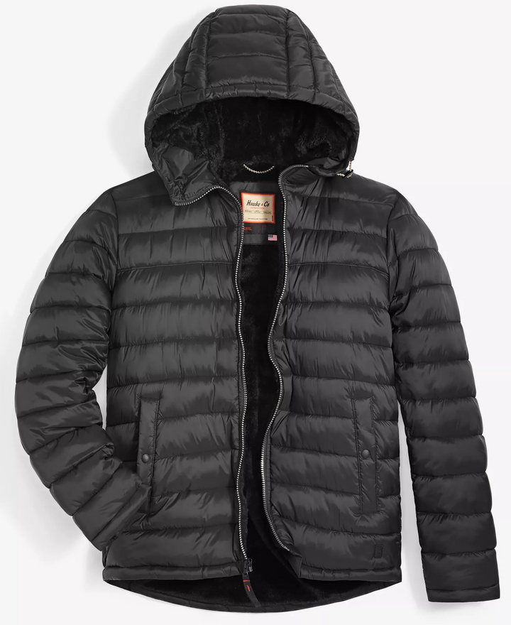 Translation missing: en.Hawke &amp; Co. Men's Sherpa Lined Hooded Puffer Jacket - Black-Large