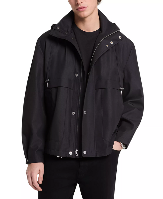 Translation missing: en.Michael Kors Men's Drawstring Hooded Windbreaker Water Resist Jacket Black-2XL