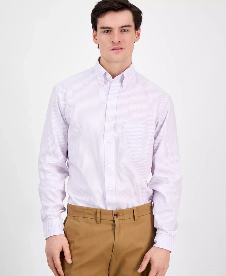 Translation missing: en.Club Room Men's Regular Fit University Stripe Dress Shirt Purple Rose-18 36/37