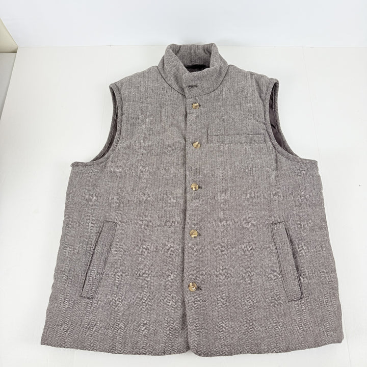 Translation missing: en.Club Room Men's Tweed Herringbone Button-Front Padded Vest Brown-Large