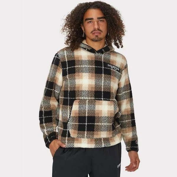 Translation missing: en.Champion Plaid Faux-Shearling Pullover Hoodie Joaquin Plaid Tan Dunes-XL