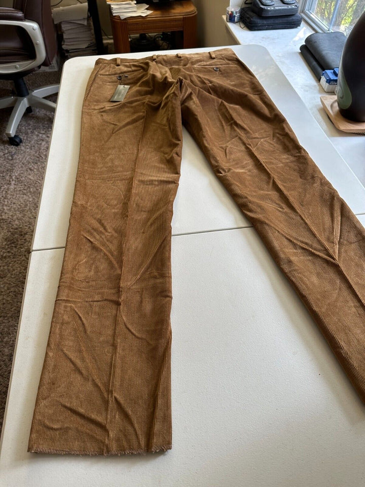 Translation missing: en.The Mens Store Designer Stretch Corduroy Regular Fit Pants Lt Brown-38R Unhemmed