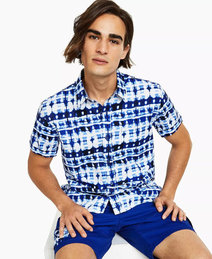 Translation missing: en.Sun + Stone Men's Daniel Printed Shirt in Coastal Navy-2XL