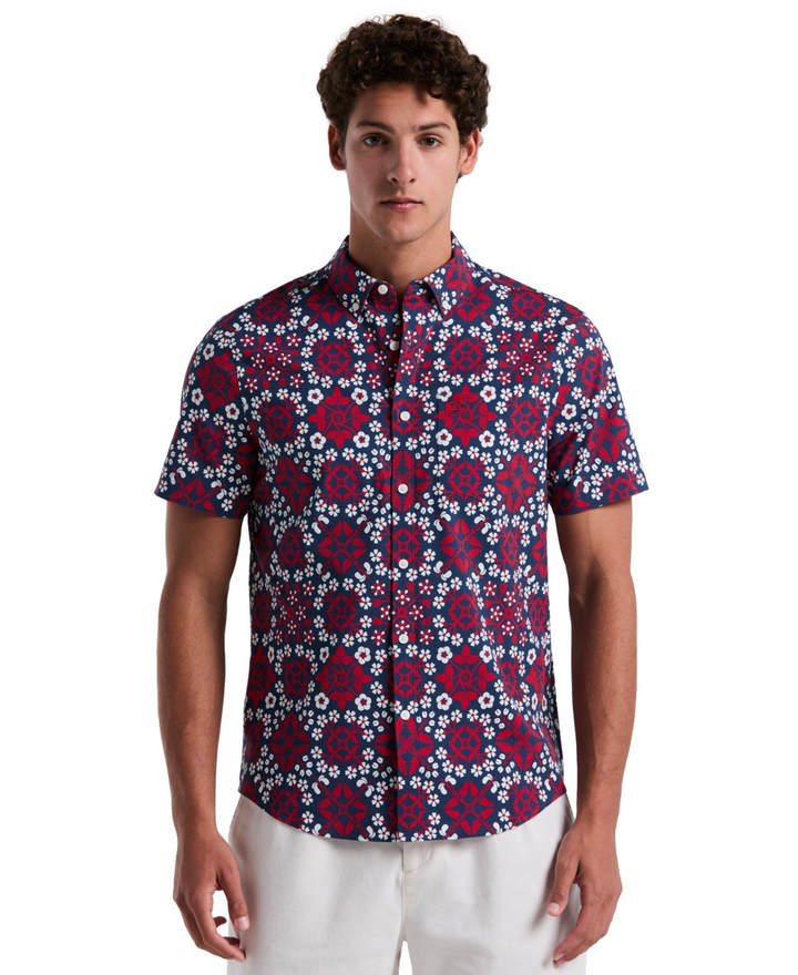 Translation missing: en.Original Penguin Men's Slim Fit Medallion Print Button-Down Shirt Red Blue-Large