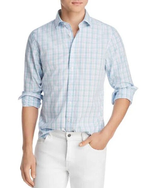 Translation missing: en.The Men's Store Premium Cotton Plaid Regular Fit Shirt Island Blue-Size Small