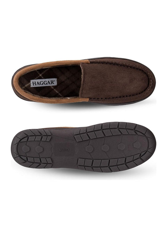 Translation missing: en.Haggar Mens Microsuede Venetian Slipper Plaid Fleece Lining Brown-XL 11-12