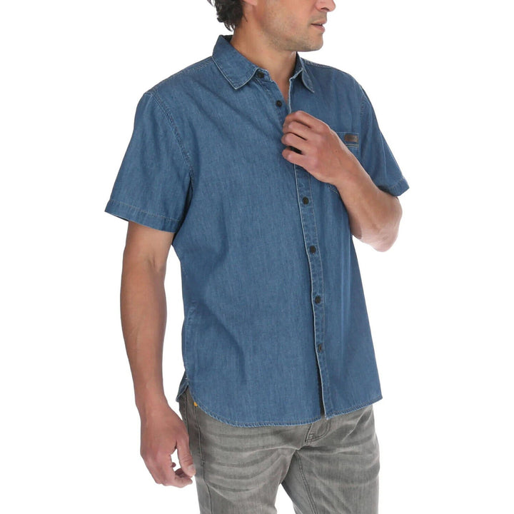 Translation missing: en.Caterpillar Men's Foundation Short-Sleeve Denim Shirt in Stone Blue-Small