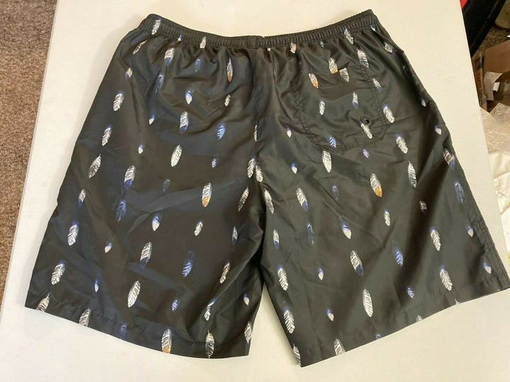 Translation missing: en.MARCELO BURLON COUNTY OF MILAN Feather-print Swim Shorts In Black-Size XL