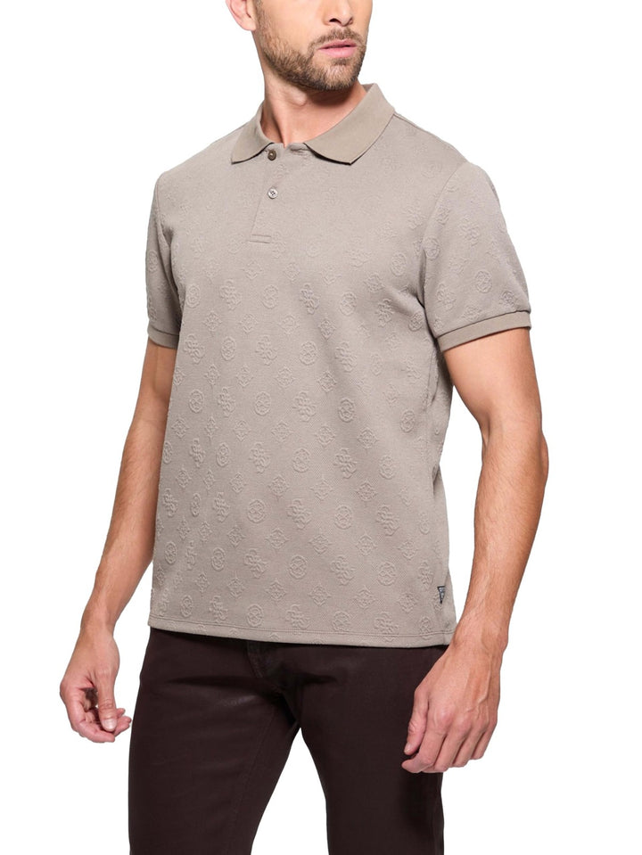 Translation missing: en.Guess Men's Peony Relaxed Fit Short Sleeve Quatro G Polo Sweater Walnut Shell-Sm