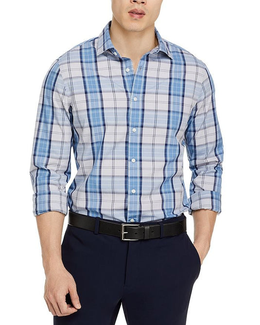 Translation missing: en.The Mens Store Casual Stretch Slim Fit Plaid Button-Down Shirt Blue Multi-Medium
