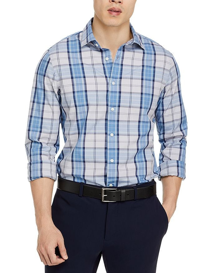 Translation missing: en.The Mens Store Casual Stretch Slim Fit Plaid Button-Down Shirt Blue Multi-Medium