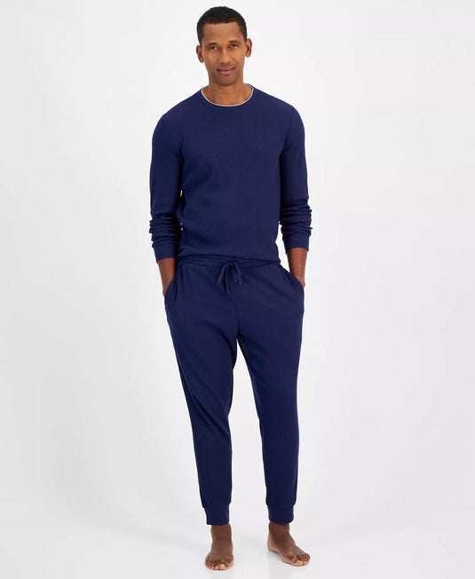 Translation missing: en.Club Room Men's Waffle Long-Sleeve T-Shirt &amp; Pajama Pant Set Blue Notte-Medium