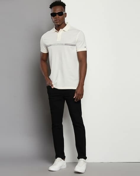 Translation missing: en.Tommy Hilfiger Men's Striped Chest Short Sleeve Polo Shirt - Calico-Small