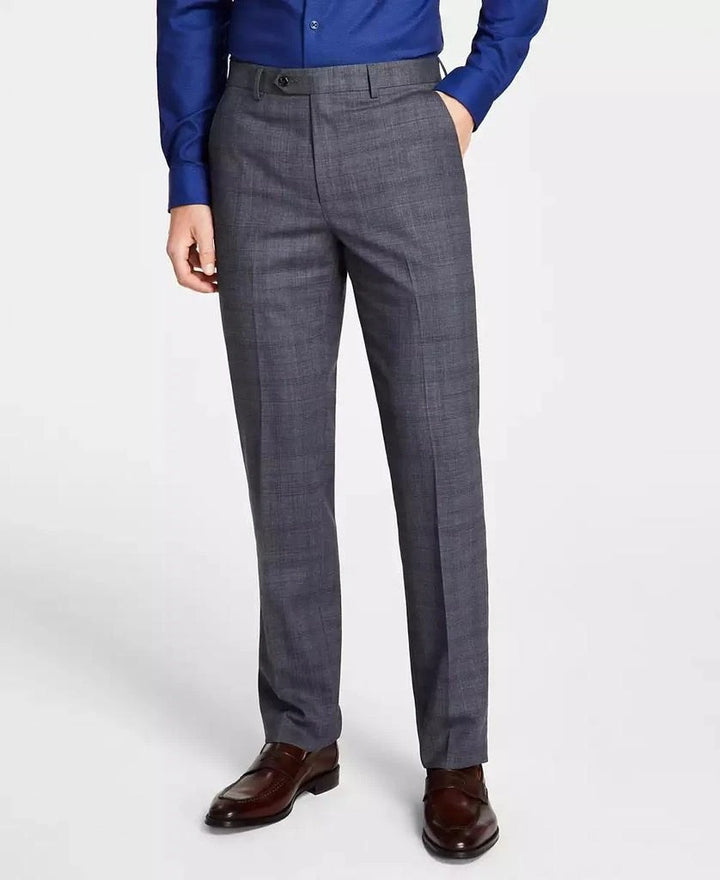 Translation missing: en.Michael Kors Malone Dress Pants Mens 44x32 Grey Plaid Reg-Fit Stretch Wool-Blnd