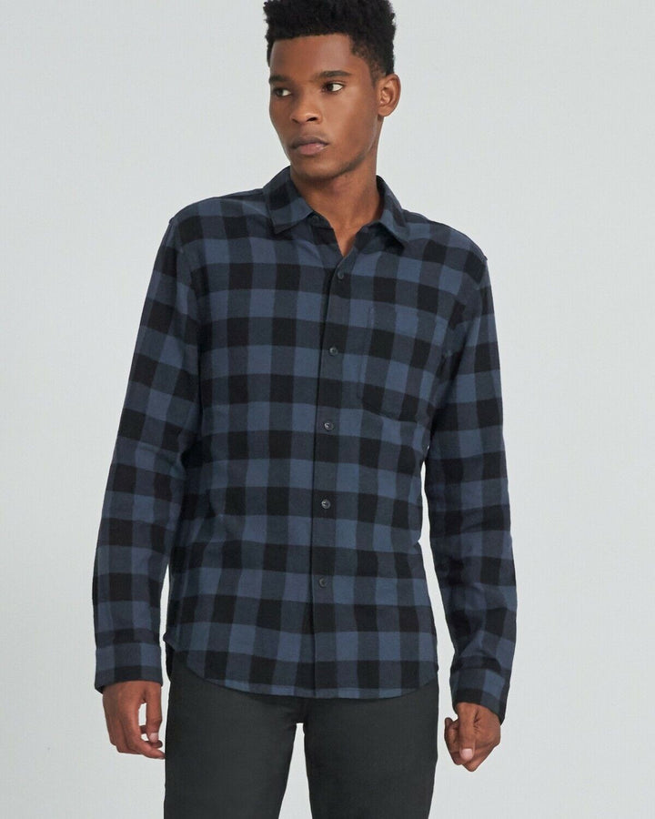 Translation missing: en.J Brand Mens Button-Down Check Print Casual Shirt in Blue Night/Black-Medium