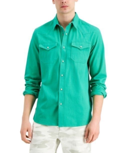 Translation missing: en.Sun + Stone Men's Jacob Regular-Fit Textured Western Shirt Scuba Green-Small